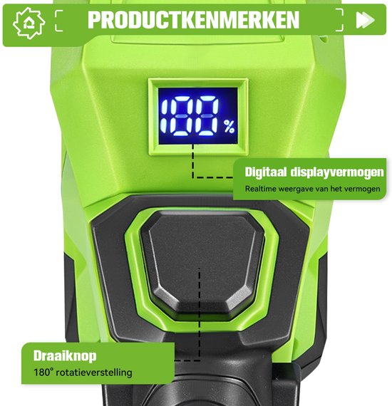 ONEGREEN Accu Heggenschaar - 51cm Snoeilengte - 180° Einstellbarer Kopfwinkel - met 2x Accu's - Elektrische Heggenschaar - voor het maaien van tuin en gazon van OneGreen — afbeelding 5