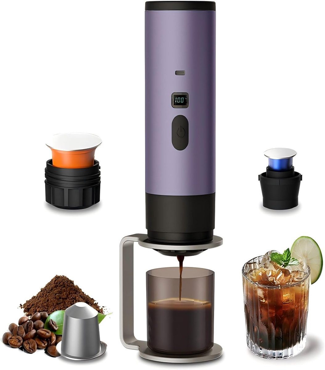 Drie-In-ééN Draagbare Koffiezetapparaat, Draagbare Koffiezetapparaat, Oplaadbare Koffiezetapparaat, Usb-Capsule Espressomachine (Paars)