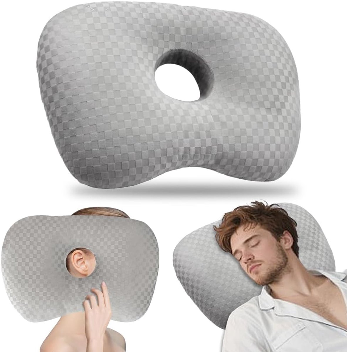 OIMG Piercing Kussen - Orthopedisch Oorkussen voor Zijslapers - Gatdiameter 8,9 cm - Donut Kussen met Gat voor Piercing Verzorging - Verlicht Oorpijn bij Ontsteking - 43.9cmx32cm - Ringkussen - Piercingkussen - Hoofd Kussen - Hoofdkussen Zijslaper