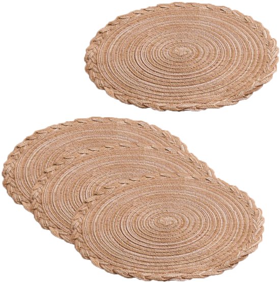 4-stuks Placemats - Bordonderleggers - Geweven placemats - Ronde placemats - Keukenplacemats - Tafeldecoratie - Eetkamerdecoratie - Gevlochten kant - 30x30cm - Geschikt als cadeau, tafeldekking, feestdecoratie en versiering - Koffiebruin