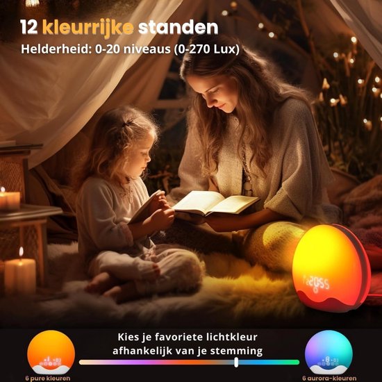 Wekker met Wake-up Light - Nachtlamp Alarmklok - Rustig Wakker Worden - Simuleert Zonsopgang en Zonsondergang — afbeelding 5