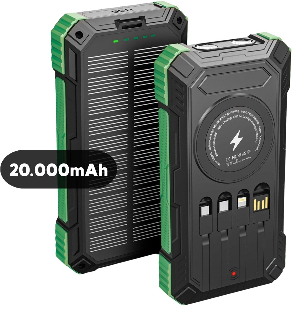 Flex Shoptotaal Avyra® Solar Powerbank 20000mAh met Draadloos Opladen - Flex Shoptotaal - €49,95