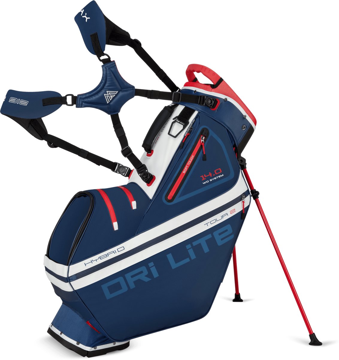 Big Max Dri Lite Hybrid Tour 2 - Waterwerende Golftas - Standbag - Navy Rood
