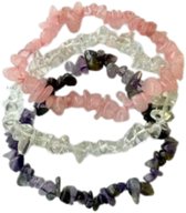 Drie Eenheid / gouden driehoek - armbanden split - edelstenen - maat 18 - amethist bergkristal rozenkwarts - balans