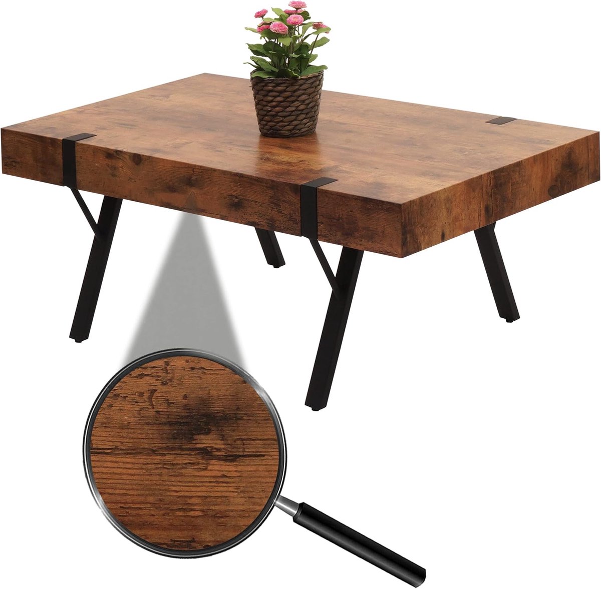 Salontafel Rechthoekig 110x60x43 cm – Industrieel Design Couchtisch met Metalen Poten – Donker Wildeiken Look – Moderne Woonkamertafel – Pauwhome