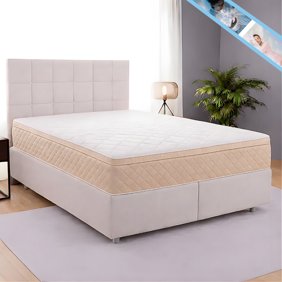 Maan Boxspring 140x200 Beige met Opbergruimte