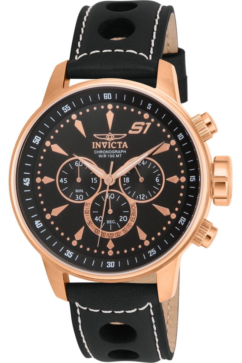 Invicta S1 Rally 16013 Heren Horloge - Waterdicht - Analoog - Quartz Uurwerk - Roestvrij Staal met zwarte Wijzerplaat - 48mm