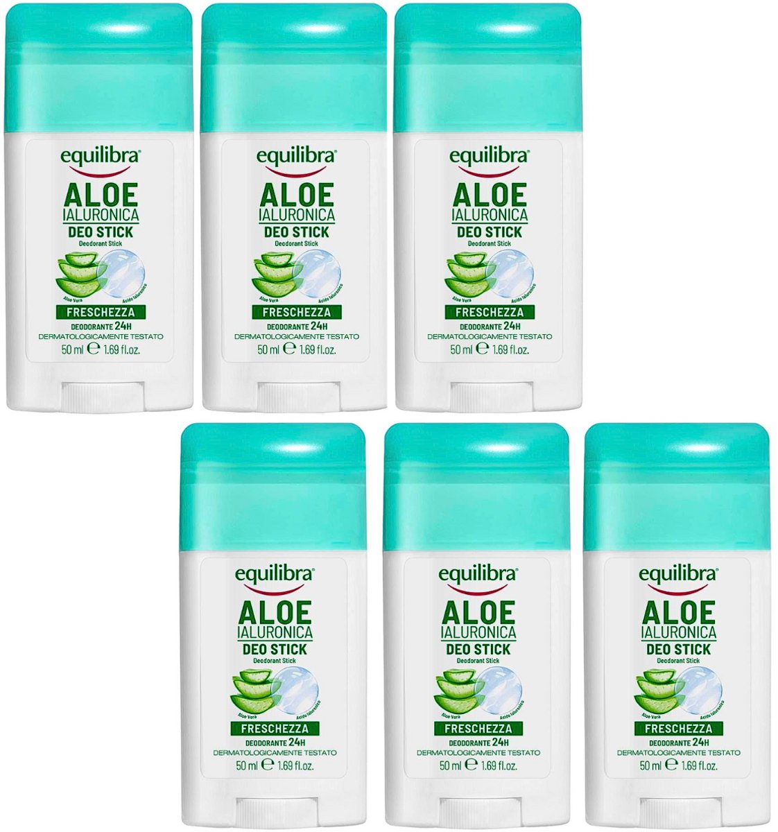 Equilibra Delicato Aloe Vera Deodorant - 6 x 50g - Natuurlijke Ingredienten - Heilzame Verzorgende Werking Voor Gevoelige Huid