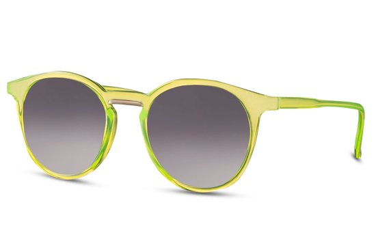 6484 Solo-Solis Ronde Zonnebril |Transparant overloop Zwart Glazen Lens | Neon Geel Montuur | Heren & Dames | Festival & Rave Bril | Retro & Trendy | Fashion Eyewear | Party & Outdoor Bril | UV400 | Gerecycled | Inclusief Brillen Sleeve & Brillendoek — afbeelding 3