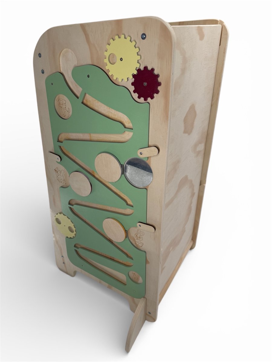 Liefjes & Co Montessori Leertoren met Glijbaan & Krijtbord – In Hoogte Verstelbaar – Houten Keukentoren & Speeltoren – Kindertrap & Tekenbord – FSC® Hout — afbeelding 4