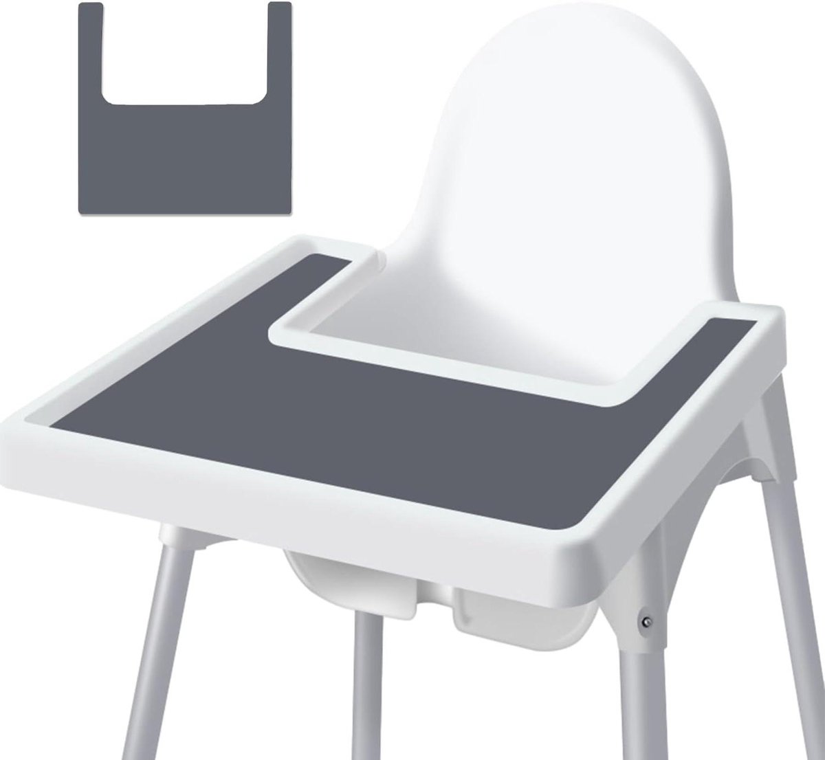 Siliconen eettafel mat voor kinderstoel - donkergrijs - antislip - bescherming - gemakkelijk schoon te maken