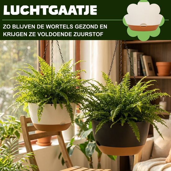 Pot suspendu avec drainage - Zwart - Ø 24 cm x H 15 cm - Convient également comme pot de fleurs - Pour l'intérieur et l'extérieur - Réservoir d'eau