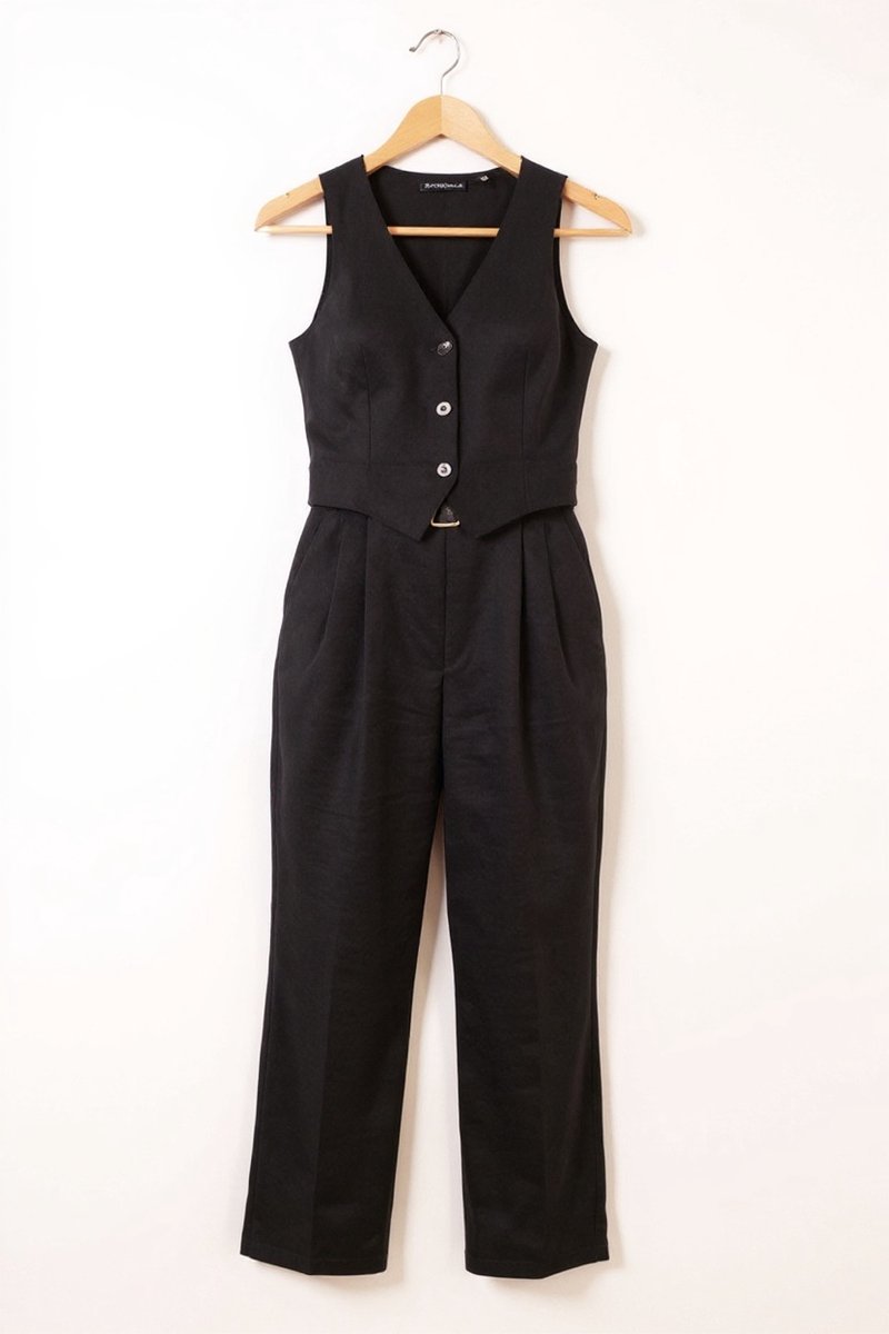 Retro Zwart Vest en Broek Dames Kledingset