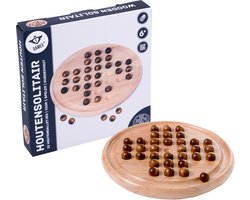 Solitair Houten Spel – Rubberhout met 33 Houten Balletjes – Diameter 23 cm – Klassiek Strategisch Bordspel – Longfield Games