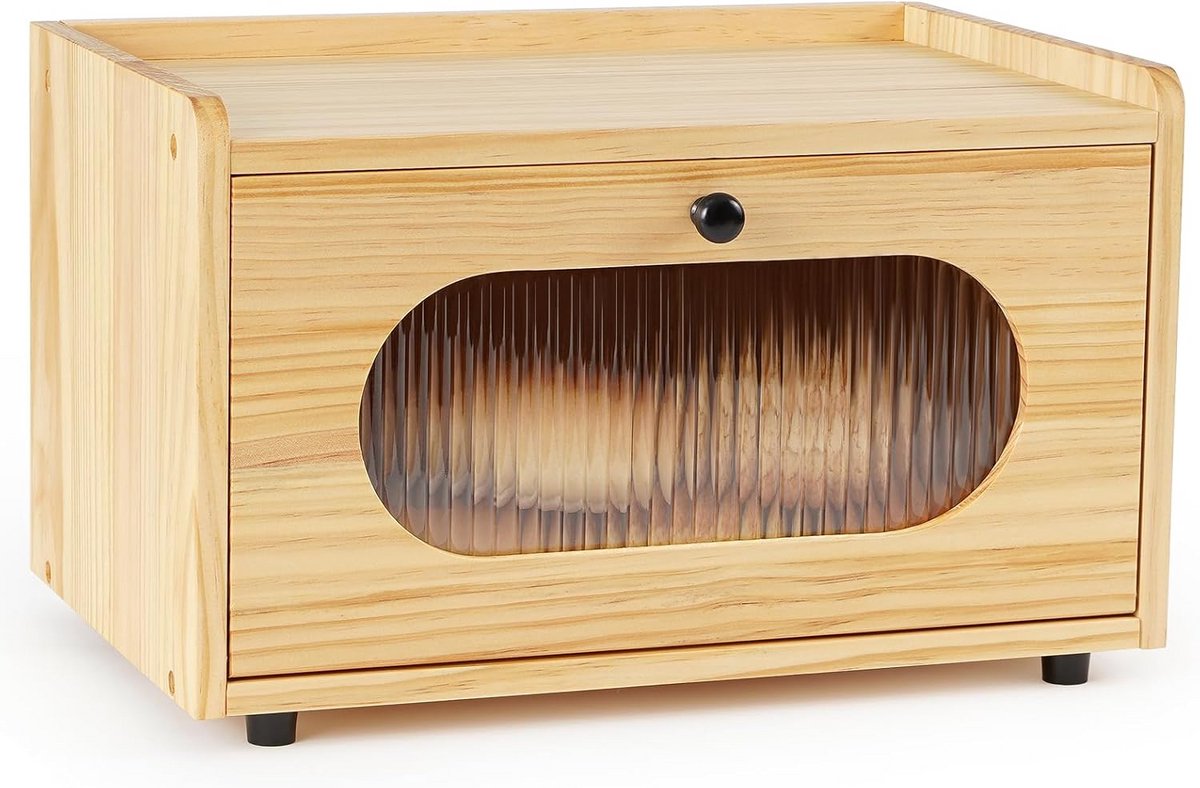 Houten Broodtrommel met Acryl Venster voor Aanrechtopslag