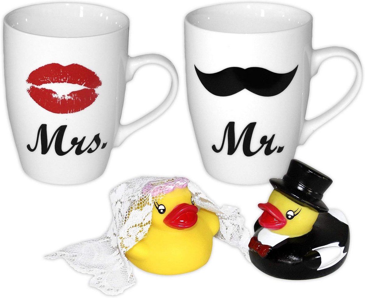 Set van 2 Kopjes Mr & Mrs voor Bruidspaar