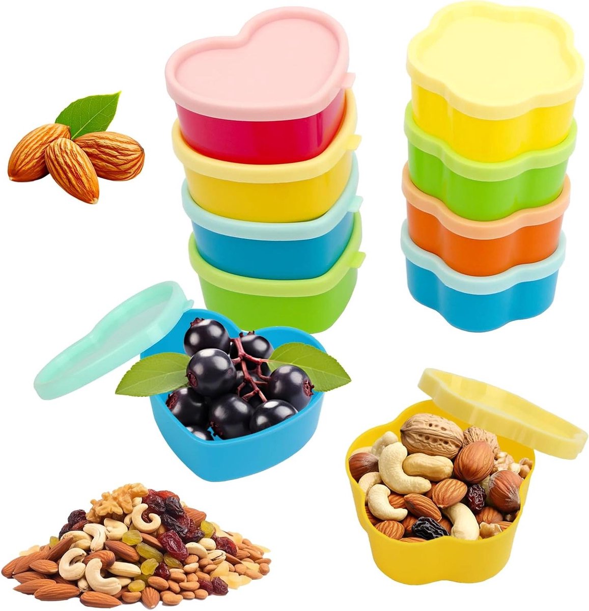 Set van 10 kunststof opbergdozen voor snacks en sauzen - klein formaat, vriesbestendig
