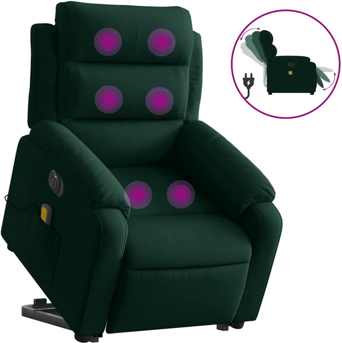 vidaXL Sta-op-massagestoel - elektrisch - verstelbaar - fluweel - donkergroen