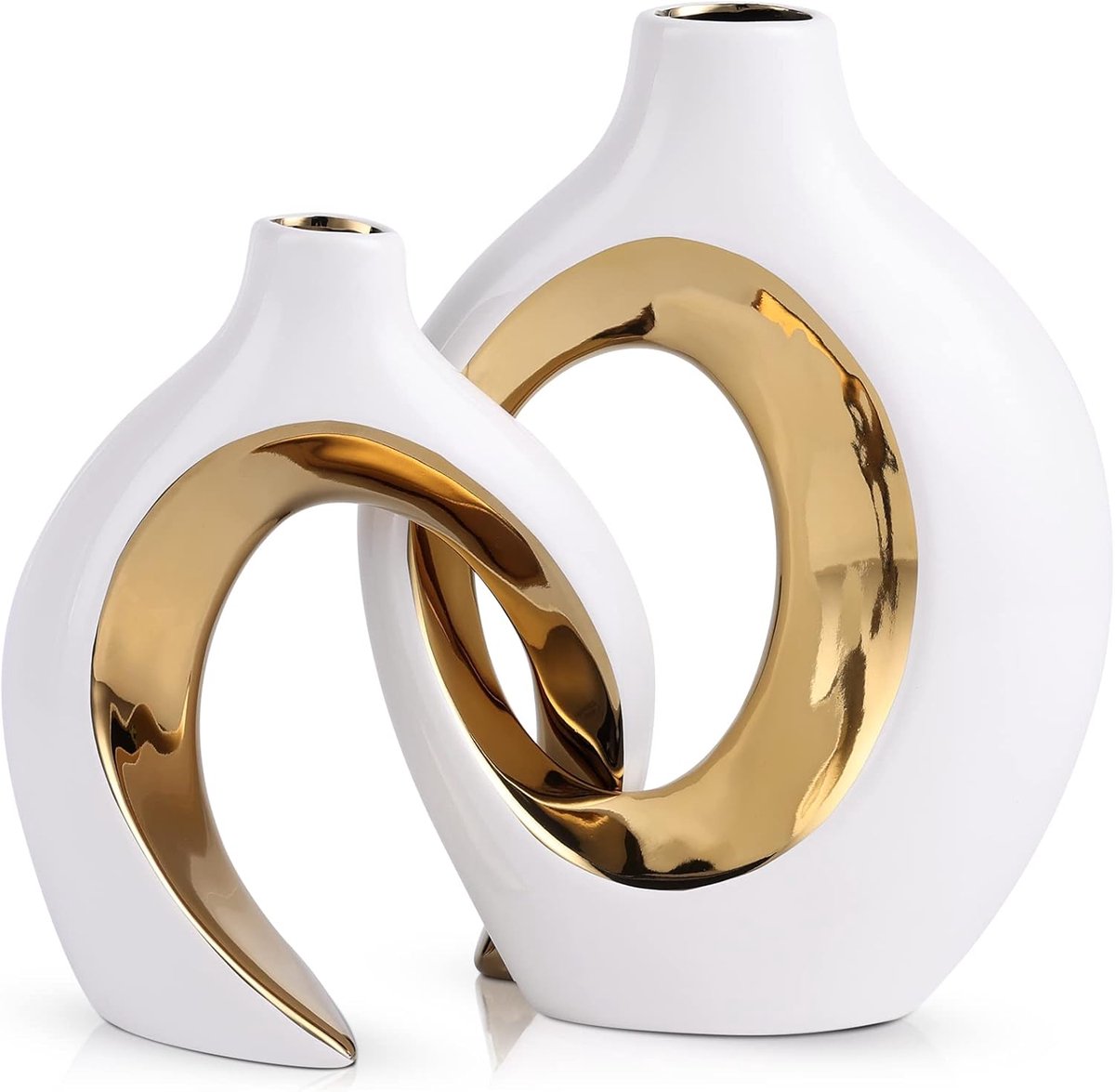 Famanu Keramische vazenset - modern design - keramische vaas - boho - decoratie - tafelopzetstukken voor bruiloften - bloemenopzetstukken - tafelopzetstukken voor woonkamer en slaapkamer (wit goud)