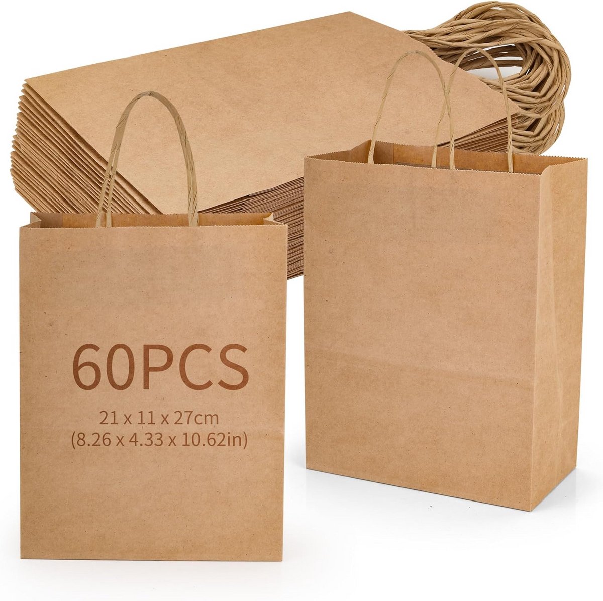 Bruine Kraft Papieren Zakken met Handvatten Medium - 60 stuks