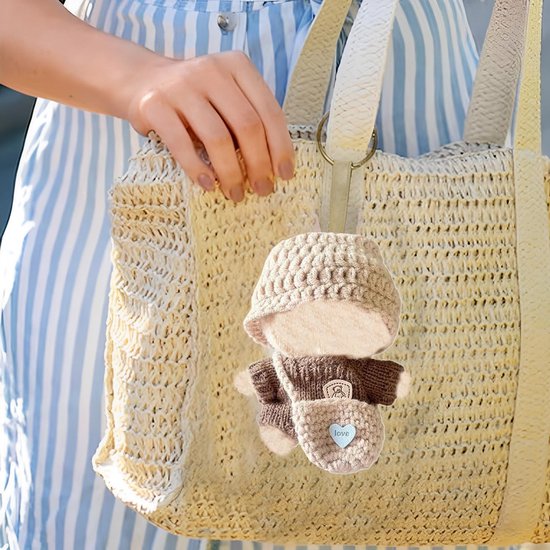 Handgemaakte Miniatuur Kleding Set voor 17 cm Pluche Poppen - Trui, Muts en Tas van Merkloos — afbeelding 3
