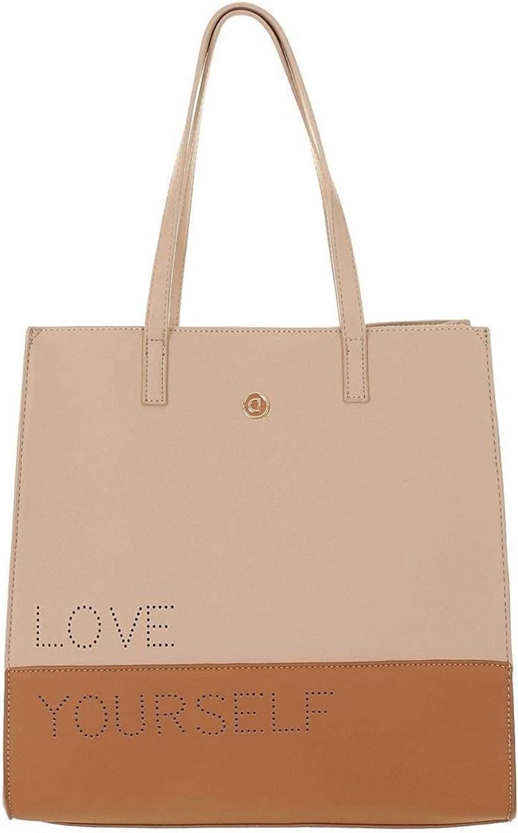 Stijlvolle Dames Schoudertas met Rits en Verstelbare Band - Bruin en Beige