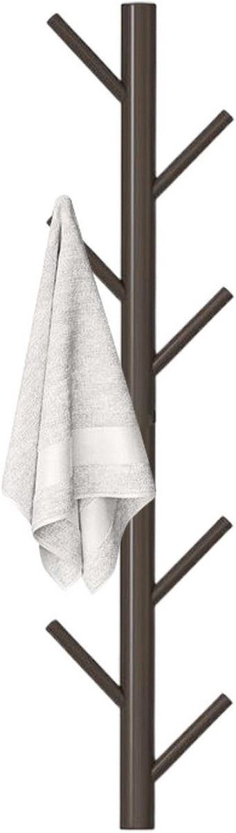 Verticale Houten Wandkapstok Massief Beukenhout met 8 Haken voor Kleding, Hoed en Tas