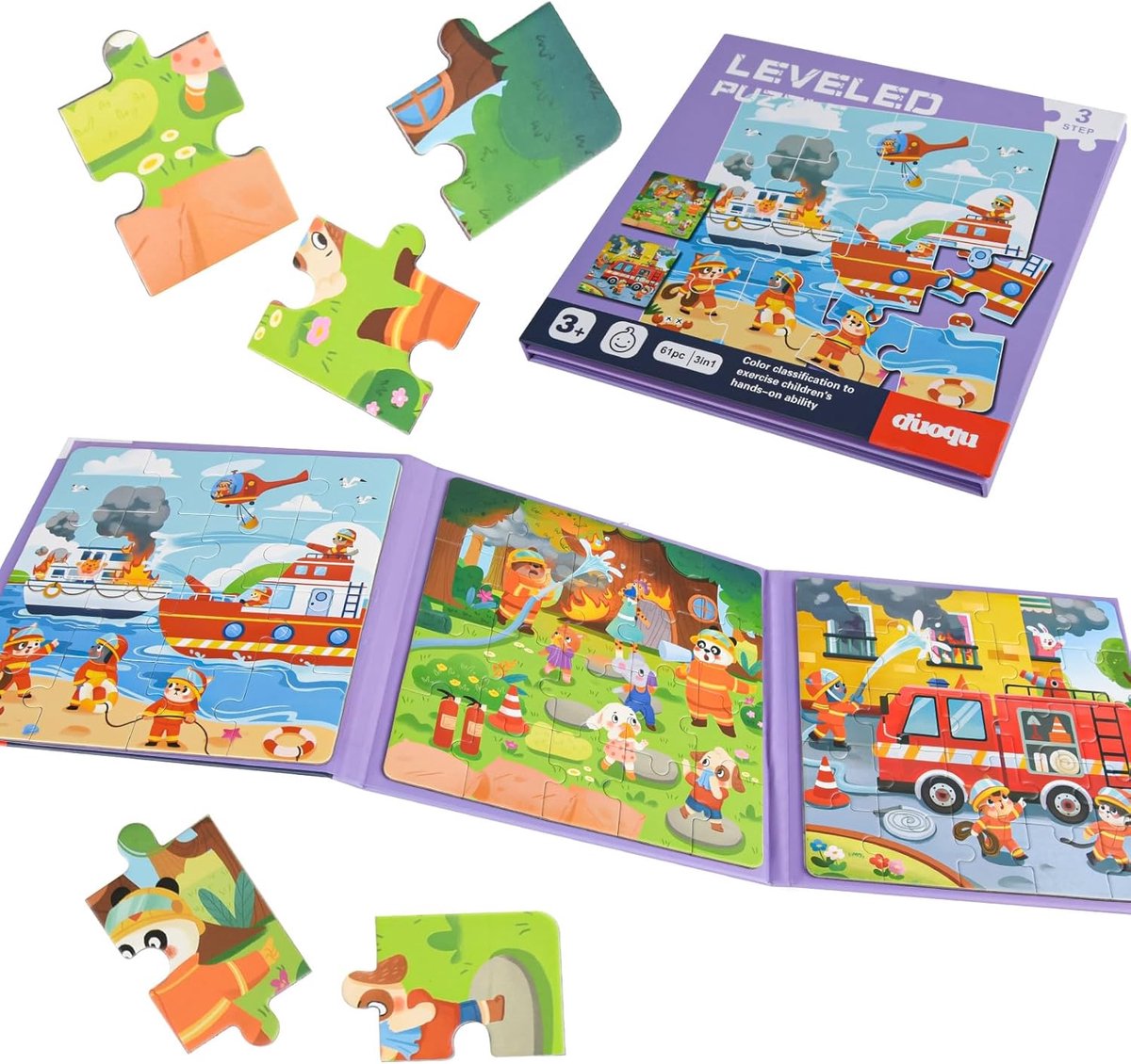 Magnetische Puzzel voor Kinderen 3+ Jaar - Oefent Houd, Vliegtuigen & Brandweer - Educatief Speelgoed