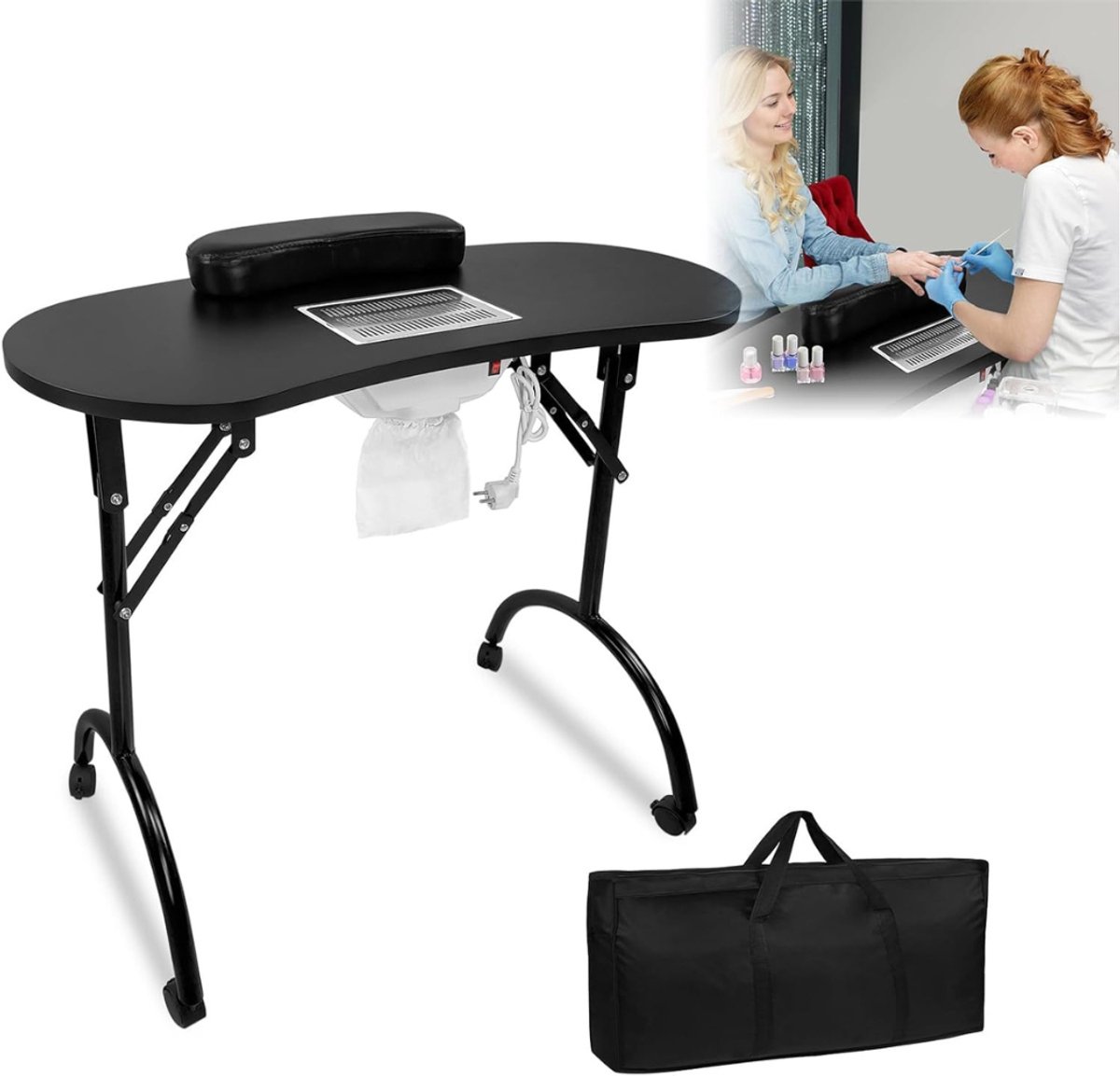 Aurixi® Manicure Tafel met Afzuiging - Nageltafel - Bureau -Met Lades Op Wielen Met Remmen - Zwart - 98cm x 44cm x 77cm