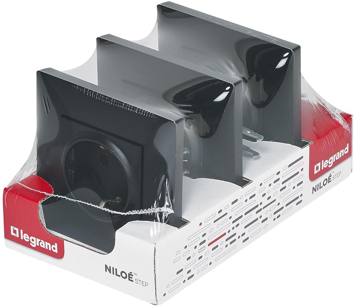 Driemaal ingebouwd stopcontact 16A in antraciet voor inbouwinstallatie