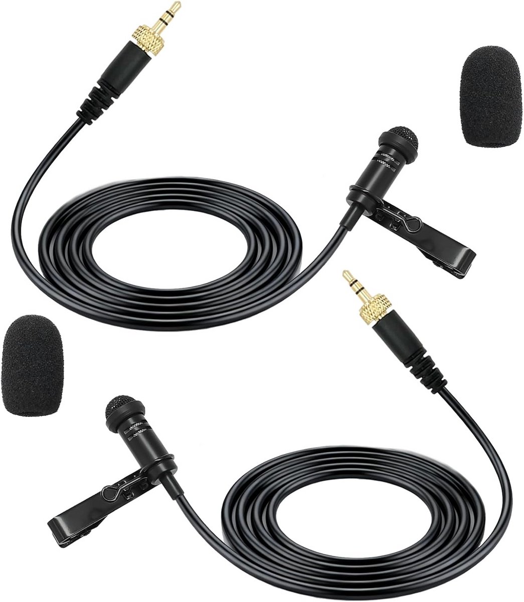 Set van 2 reversmicrofoons met 3,5 mm jack voor interviews en opnames