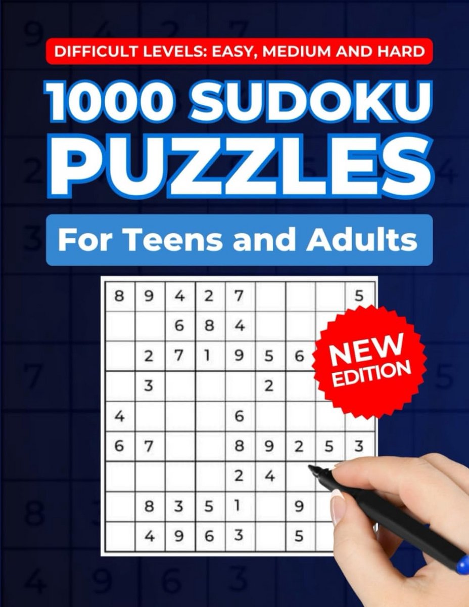 1000 Sudoku Puzzels - Hersenkrakers Logica - Mentale Training - Grote Letter Editie - 21.6 x 27.9 cm