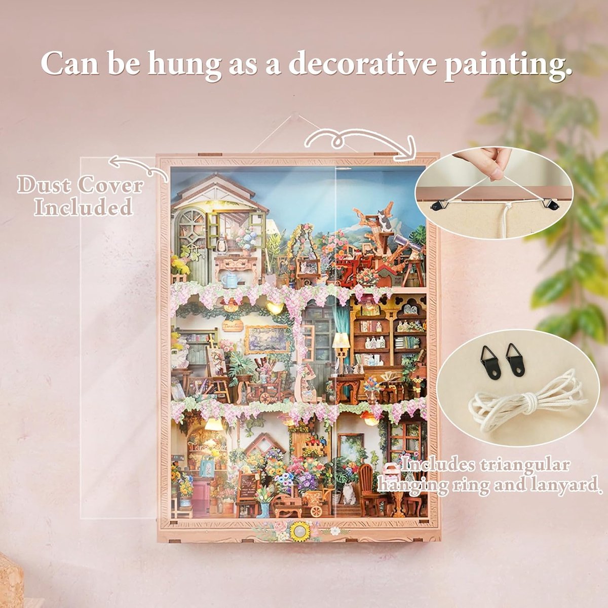 Tonecheer TQ455 Blossom Time Bouwpakket | Miniatuur huisjes pakket modelbouw voor volwassenen | Houten 3D Puzzel | Woonkamer decoratie schilderij | Bewegingssensor led lights verlichting | DIY katten poppenhuis display collectie — afbeelding 4
