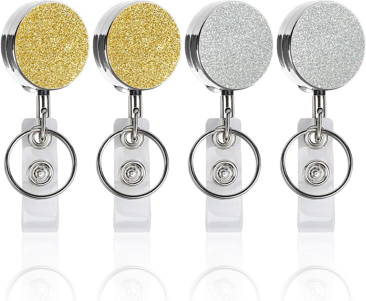4x Intrekbare Speldkaarthouders met Clip - ID Badge Clips voor Pasjes en Sleutels