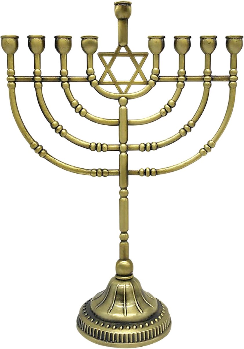 Traditionele Bronzen Menorah voor Chanoeka Kaarsen - Klassiek Joods Feestdecor