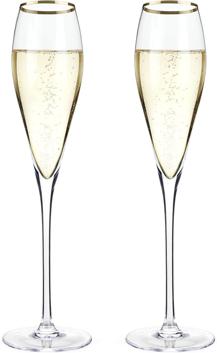 Set van 2 Kristallen Champagneglazen met Gouden Rand