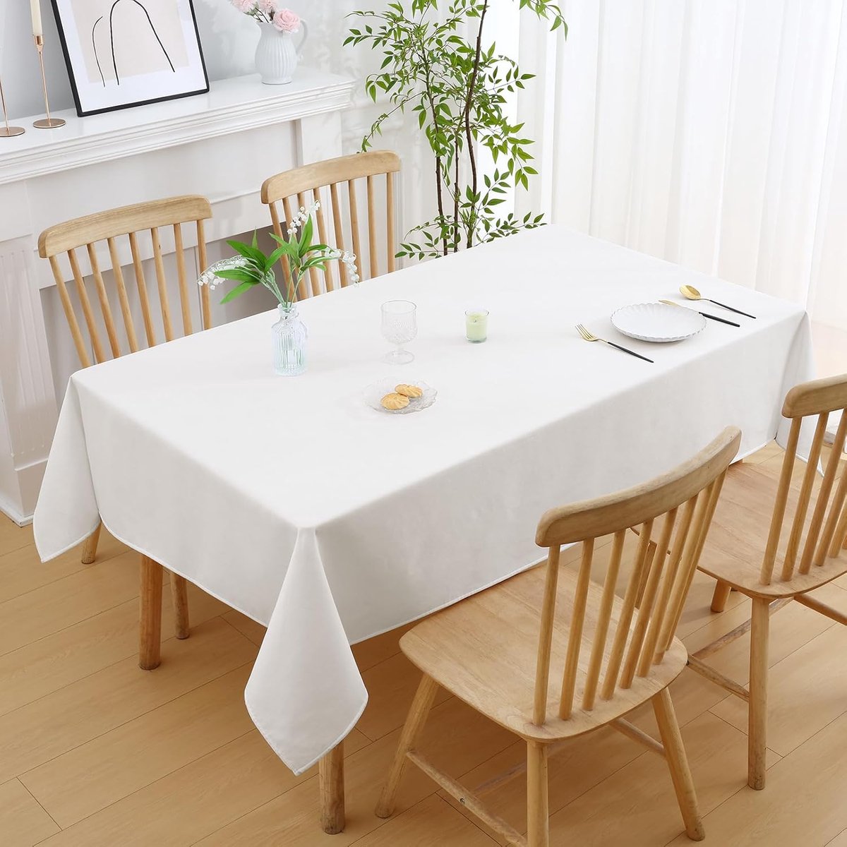 Rechthoekig Tafelkleed Imitatielinnen Wit 140 x 300 cm Waterbestendig en Wasbaar