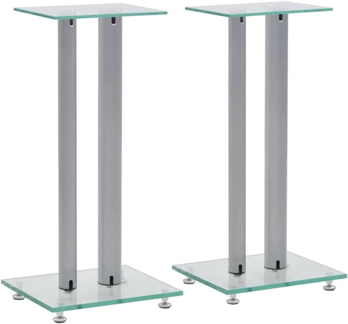 Set van 2 Zilveren Luidsprekerstandaards voor Boekenplankspeakers - Glas en Aluminium