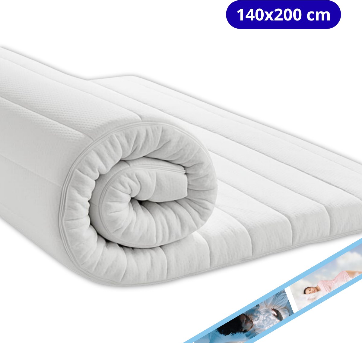 Maan matras® - Topper 140x200 - Topmatras - Topdekmatras - 8cm dik - HR Koudschuim - Afritsbaar en wasbaar - Medium Hardheid - Matrastopper
