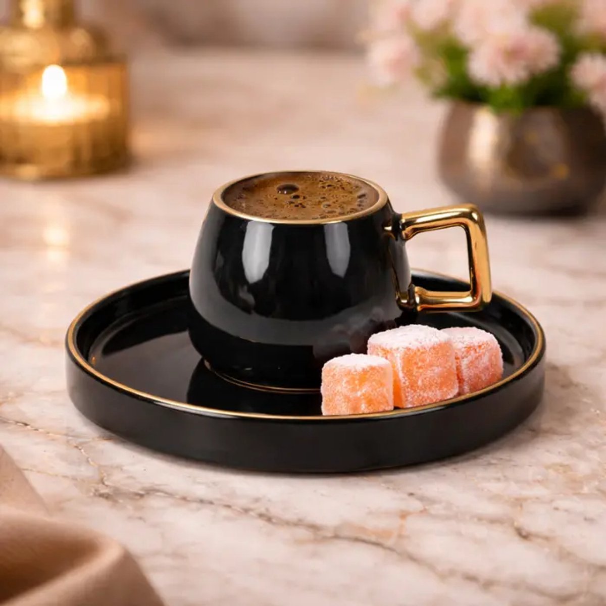 Bricard - espresso set - 2999 12-delig - porselein - zwart goud - 6 kopjes en 6 schotels