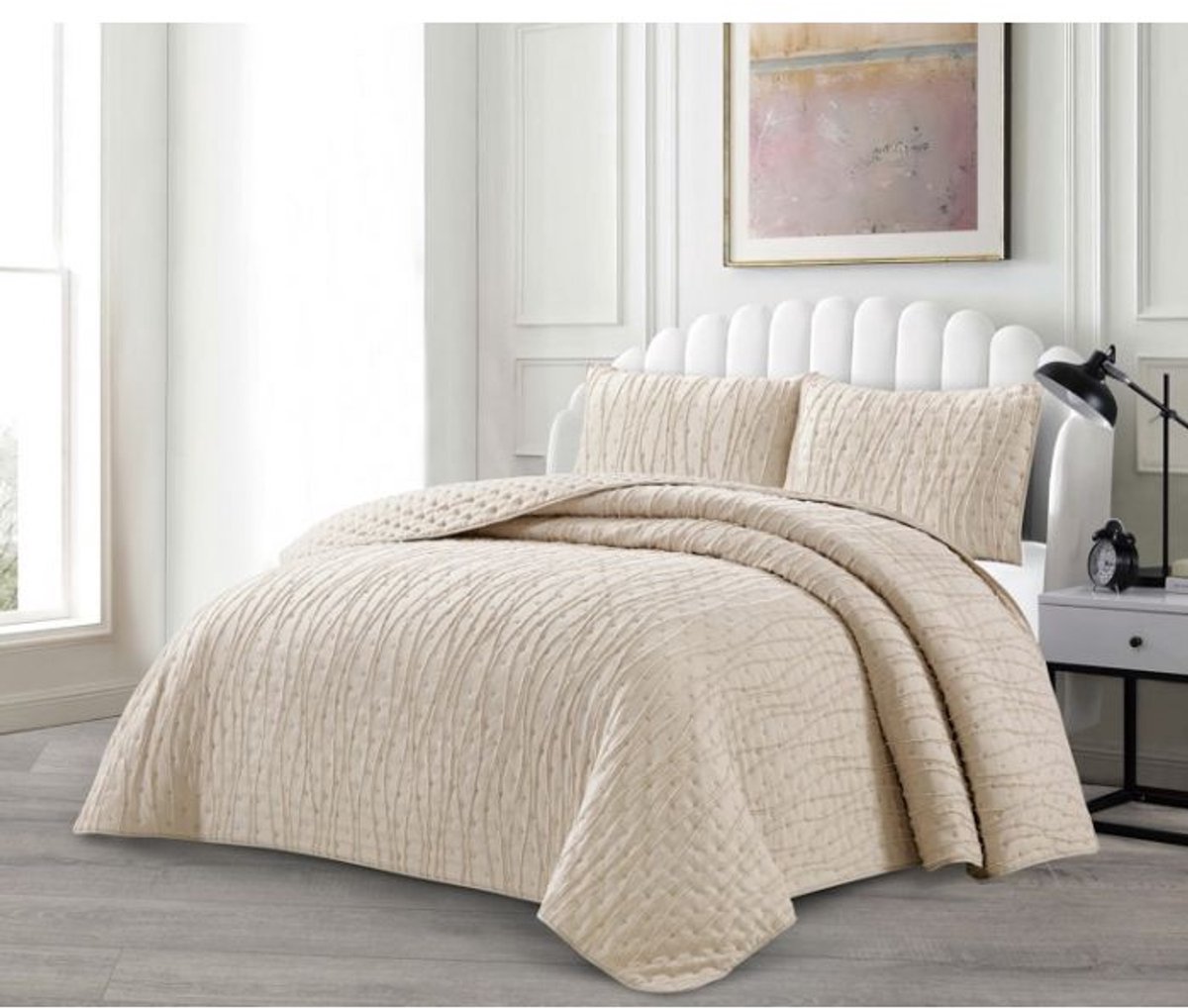 Lavella - bedsprei set - Ipek - katoen/microvezel - beige - 240x250/60x70 cm, 3-delig