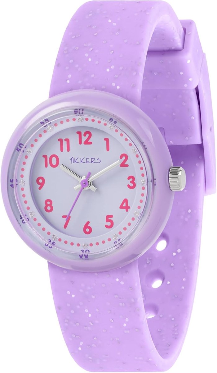 Meisjes Horloge - Kinderhorloge Analoog - Tijd Leren - Glitter Band - 30mm Kast - Paars