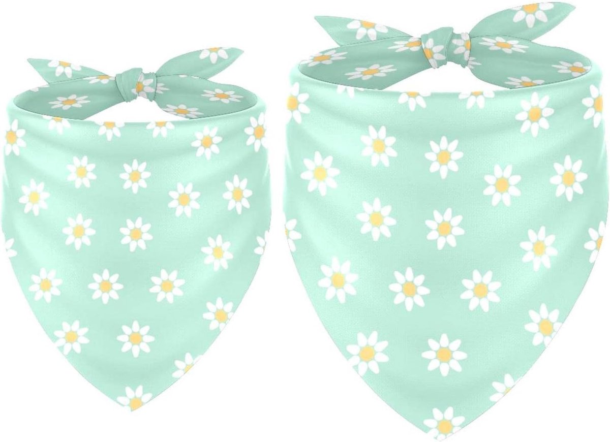 2 Stuks Honden Bandana Mintgroen Daisy Patroon Halsdoek voor Kleine Middelgrote Grote Honden en Puppy's
