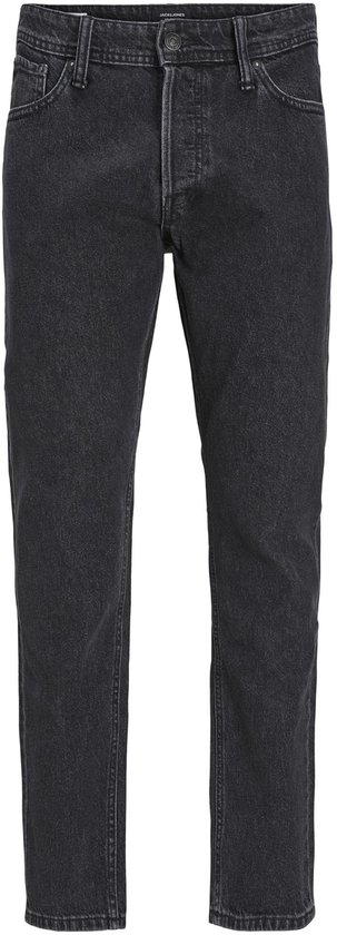 Zwarte jeans met knoopsluiting en vijf zakken.