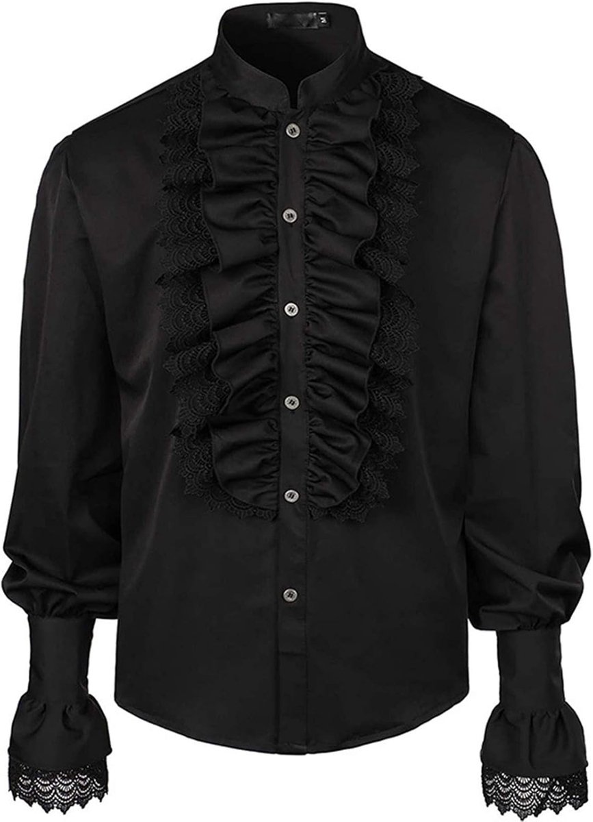 Heren Shirt - Renaissance Blouse - Theatrale Kleding - Ruches en Kant - Raadpleeg Maattabel