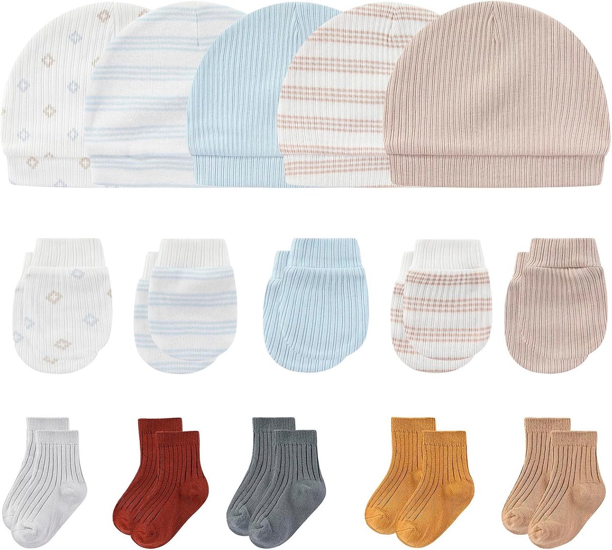 Set Babymuts, Wanten en Sokken voor Pasgeboren Jongen en Meisje (0-6 Maanden)