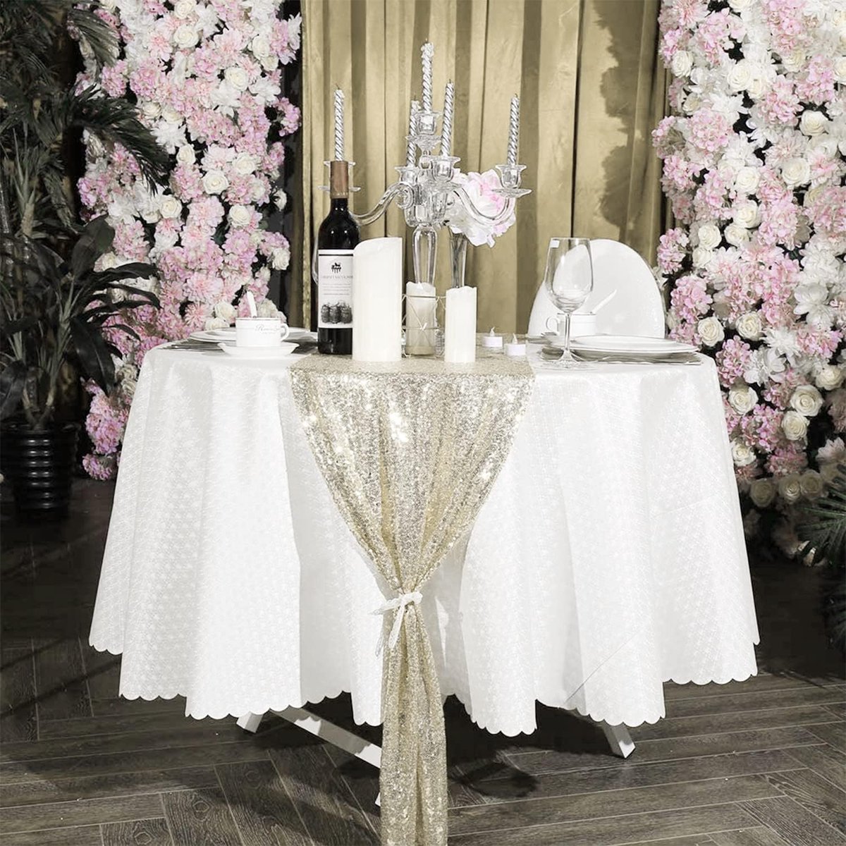 Set van 6 Champagnekleurige Glitter Tafel Loper - 30 x 180 cm - Feestdecoratie Tafelkleed