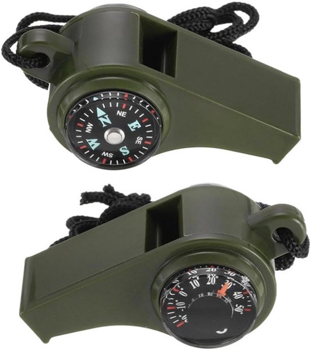 *** 2 stuks Noodfluit met Sleutelkoord - 3-in-1 Noodfluitjes Met Kompas & Thermometer - Survival Whistle - Noodfluitje bij Ramp - Avonturen - Kamperen - Bergbeklimmen - Luide Alarmfluit - van Heble® ***