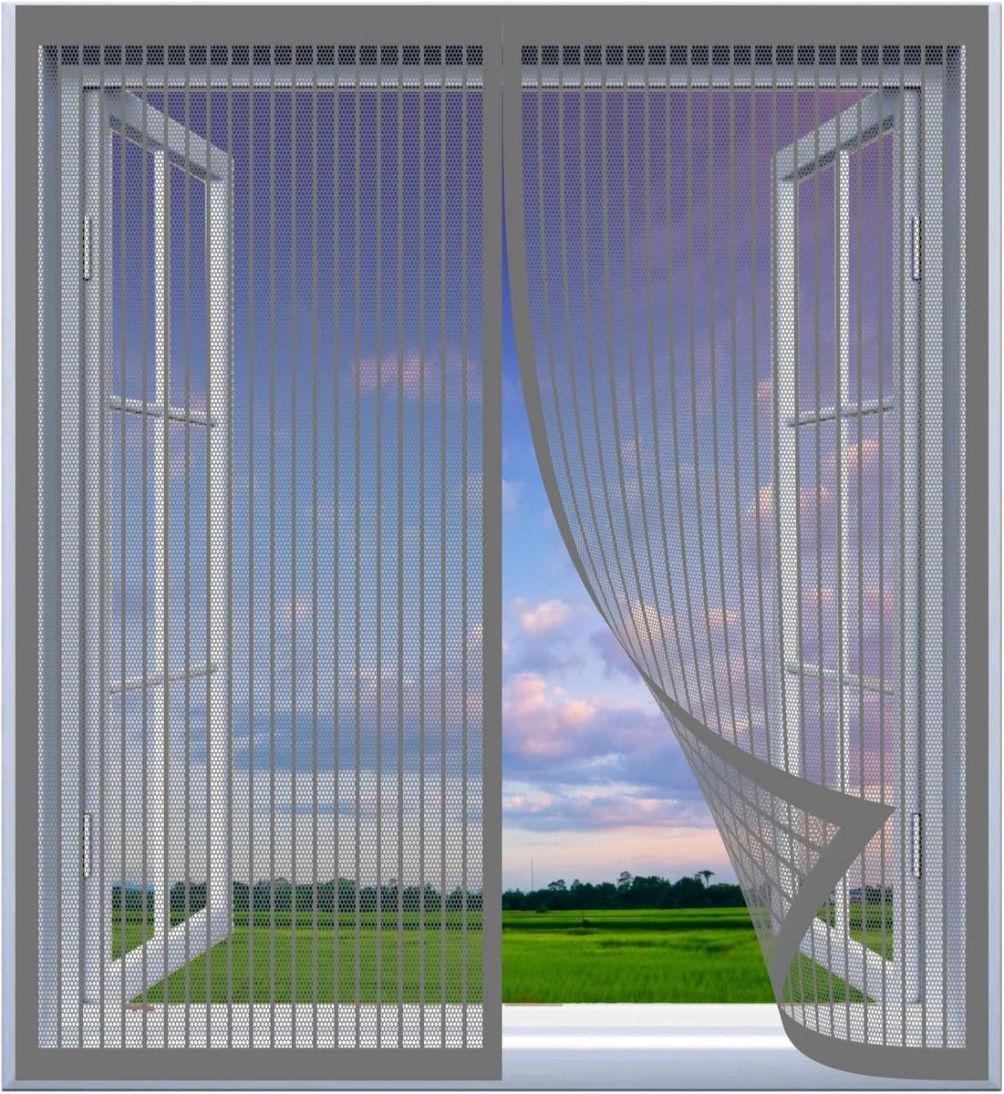Magnetisch Hor Horren voor Raam Eenvoudige Montage Insectenwerend 60x80 cm Grijs