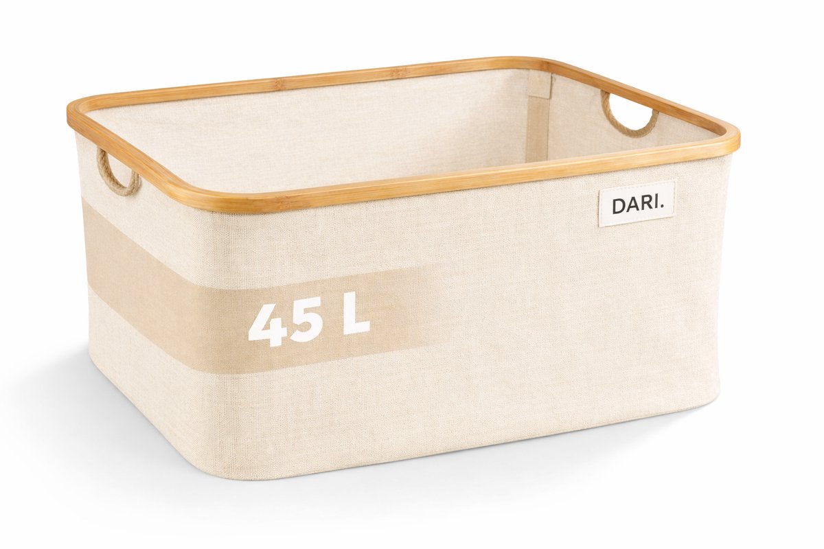 DARI. Opvouwbare Wasmand 45L – Heupwasmand – Wasmanden – Opbergmand – Wasbox – Bamboe – Beige